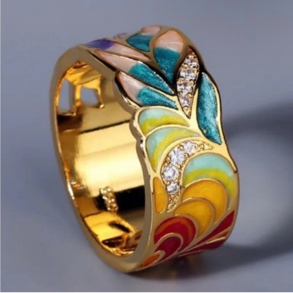 New 14k Gold Vermeil Sterling Silver 925 Stamped
Enamel Ring - Picture 1 of 9